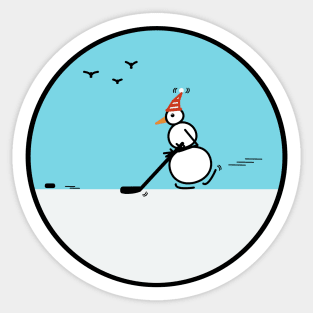 Frosty the Snowman playing Hockey Sticker